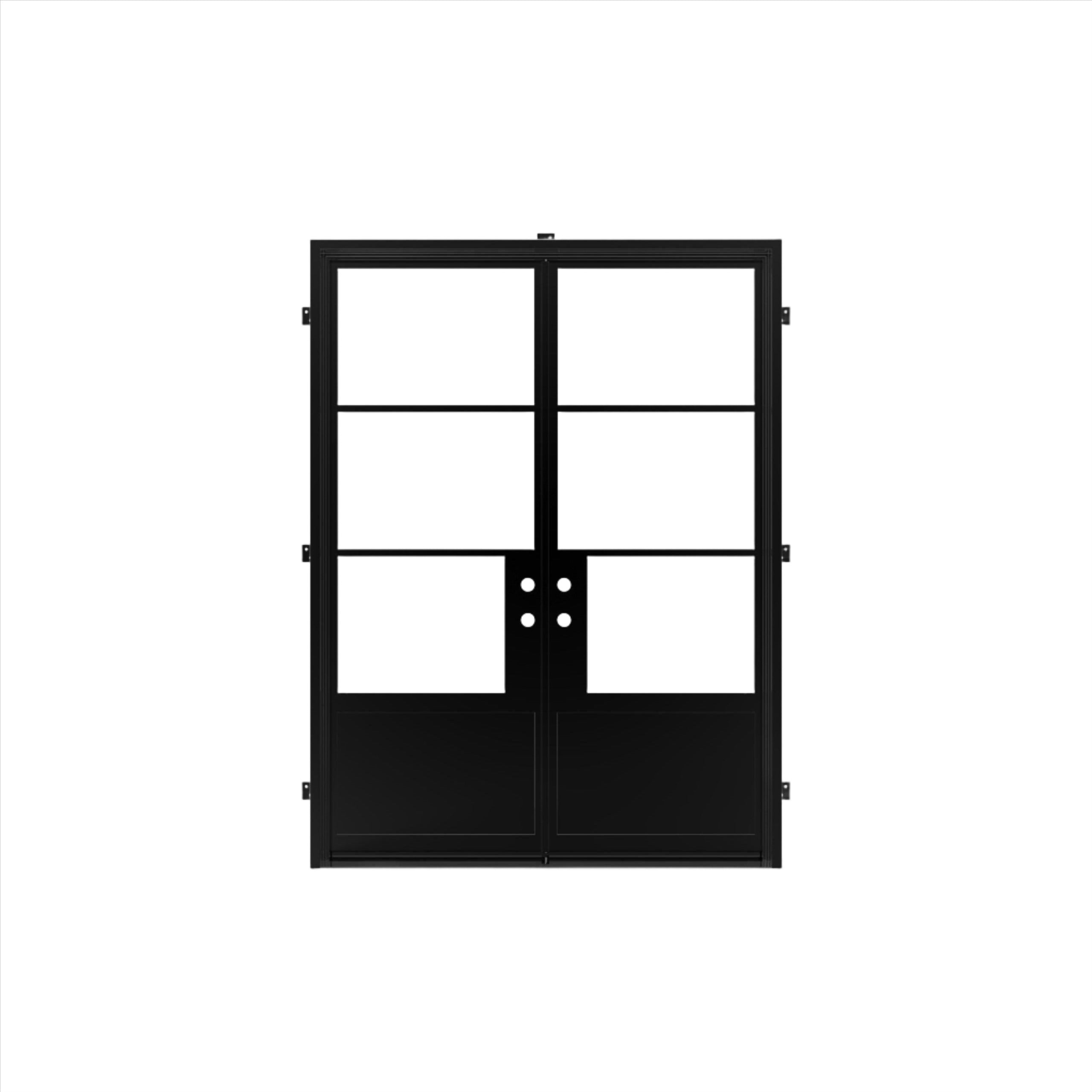Pre-Order: Light 3 - Double + Kickplate | Steel French Doors (Ships 16-18 Weeks)